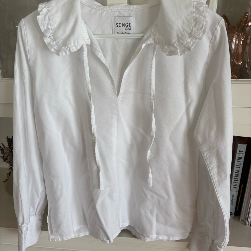 White Ruffled Collar Blouse